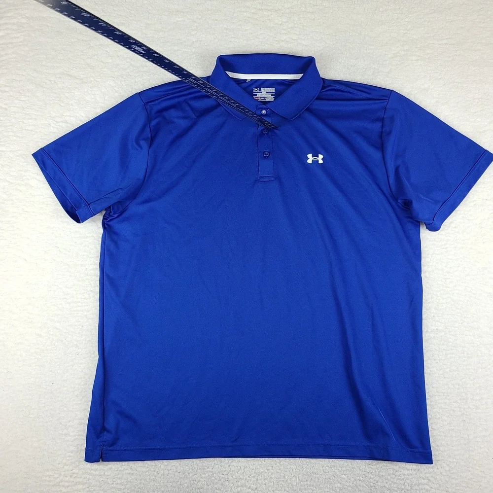 Under Armour Polo Shirt Mens 3XL Blue Loose Heatgear Performance Short Sleeve *